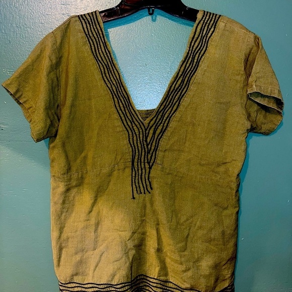 AVATAR Tops - AVATAR Moss Green Embroidered  V-Neck V-Back Cutout Nepal Blouse Top